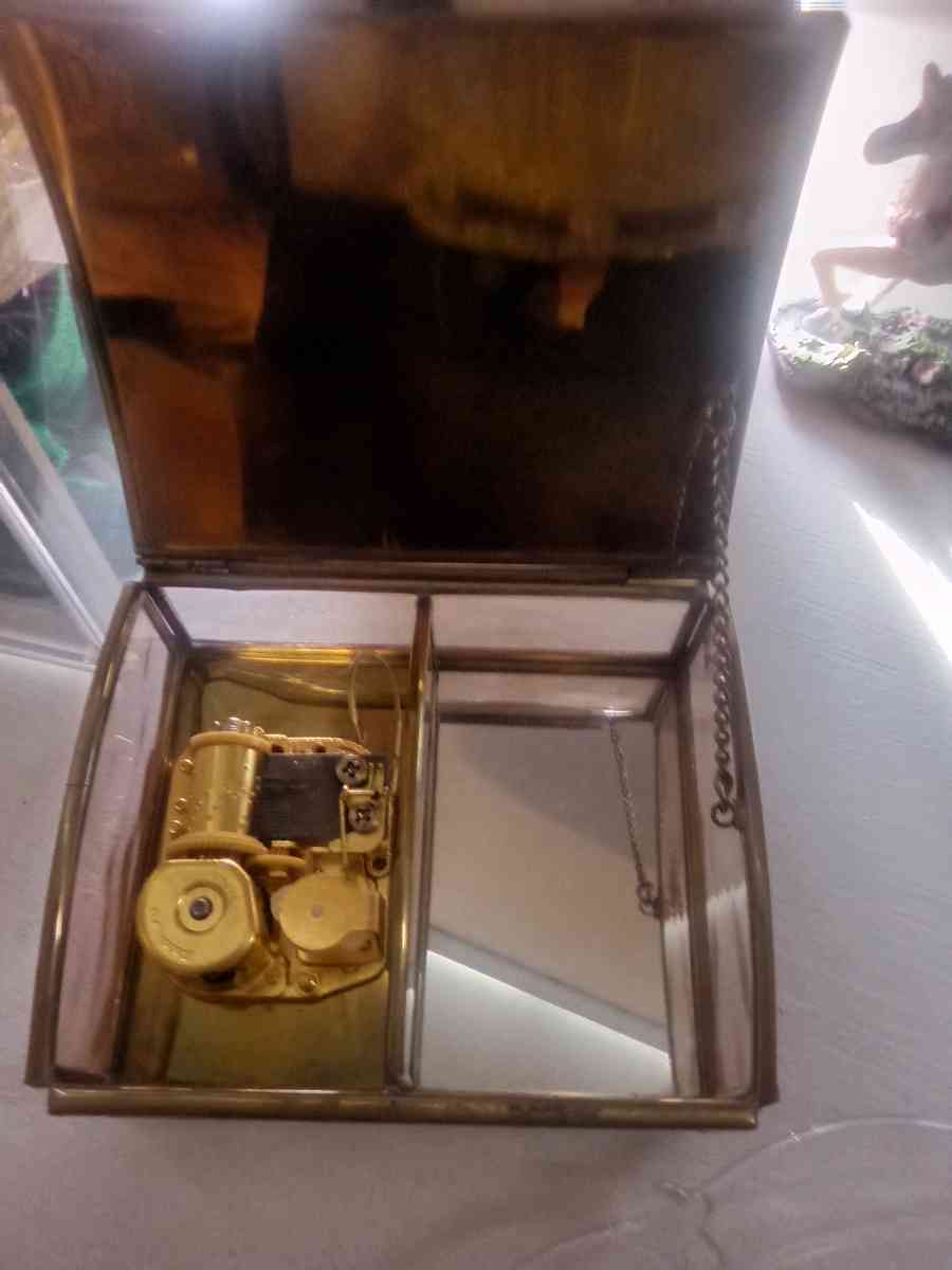 Vintage Enesco 1990s Glass and Brass Christmas Trinket Box