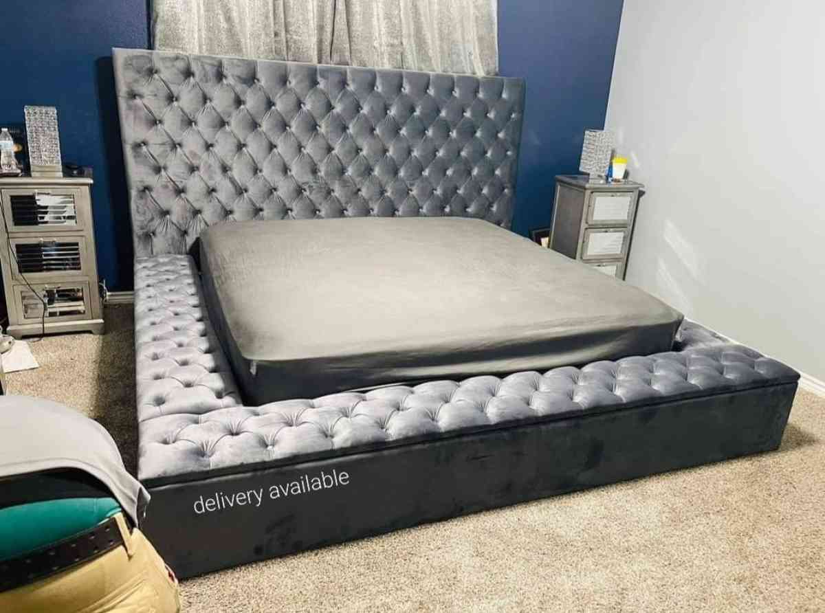 Gray Velvet Queen Storage Platform Bed Frame Cama