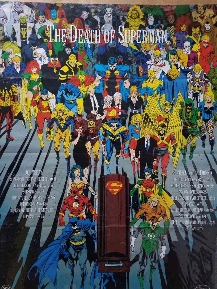 the death of superman DC comic poster
