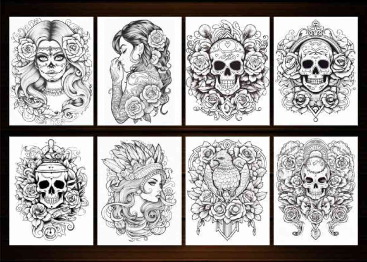 250 Tattoos Coloring Pages for Adults
