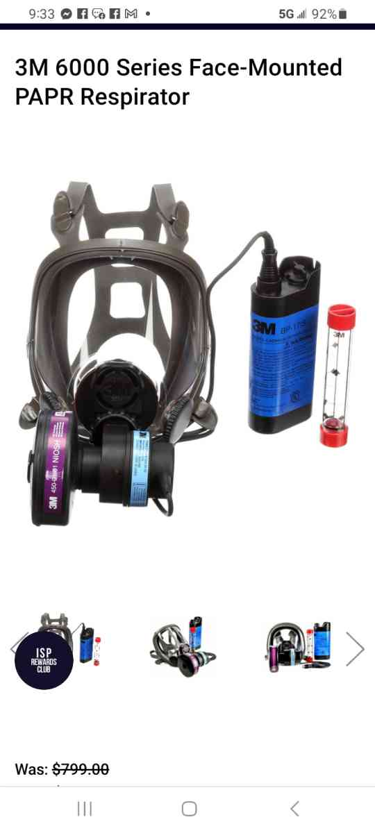 forced air respirator unit and MSA silicone respirator