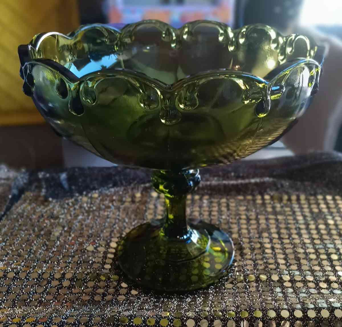 vintage green indian glass fruit bowl