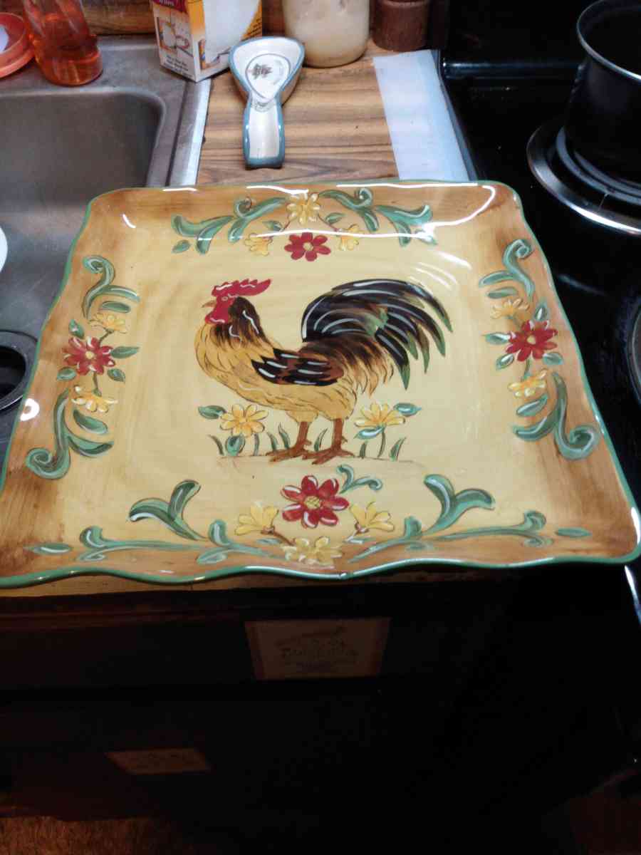 maxcear orange honey rooster hand Painted squares dinner
