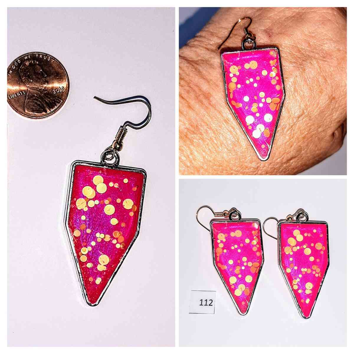 Handcrafted Dotted Pink n Yellow Abstract Earrings