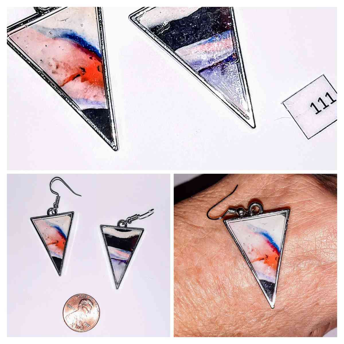 Handcrafted one of a kind abstract triangle earrings