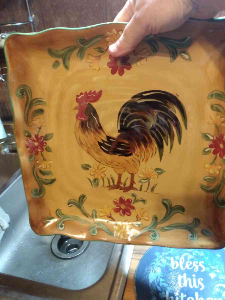 maxcear orange honey rooster hand Painted squares dinner