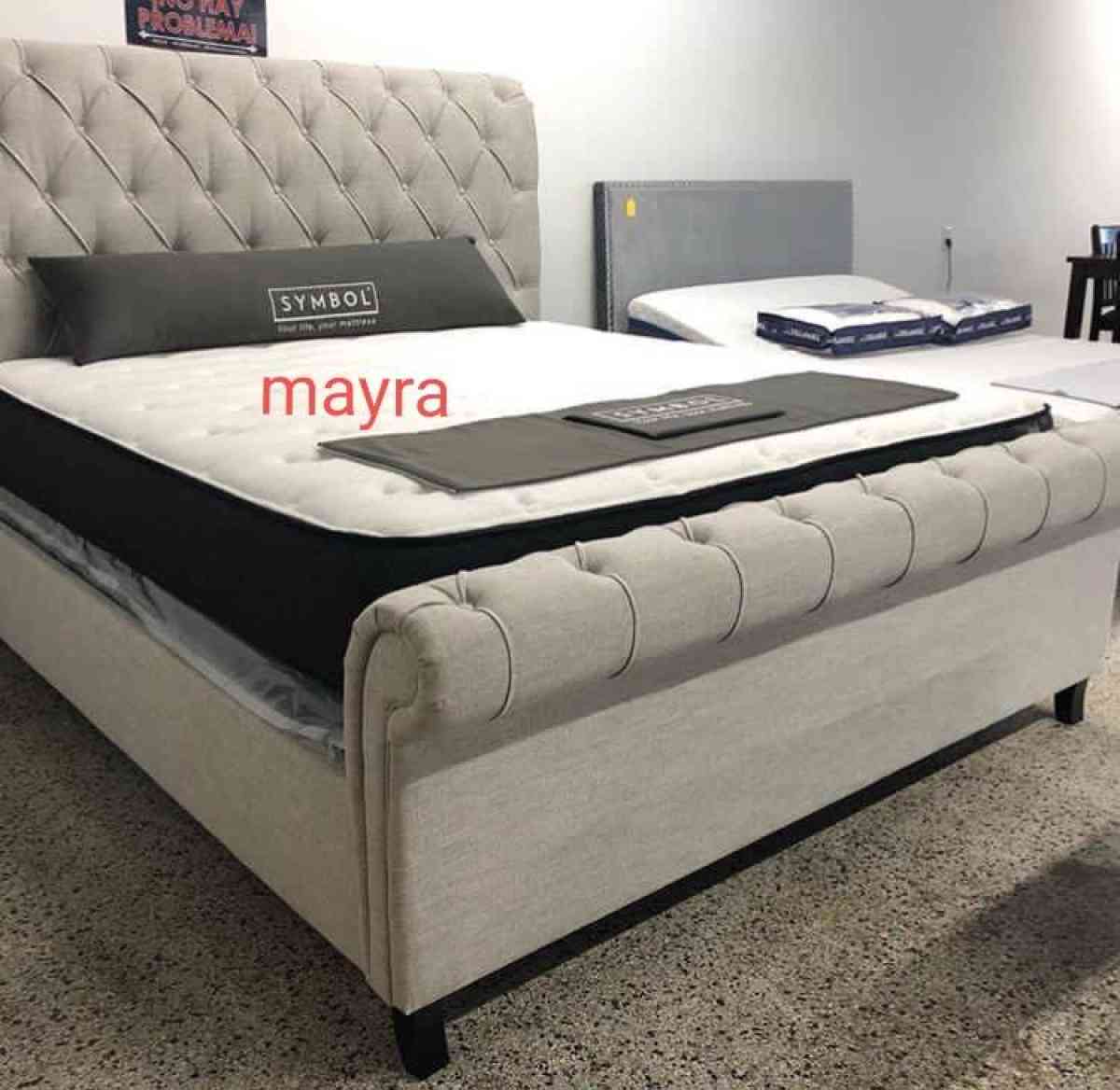 Gray sleigh platform bed frame cama Queen  size
