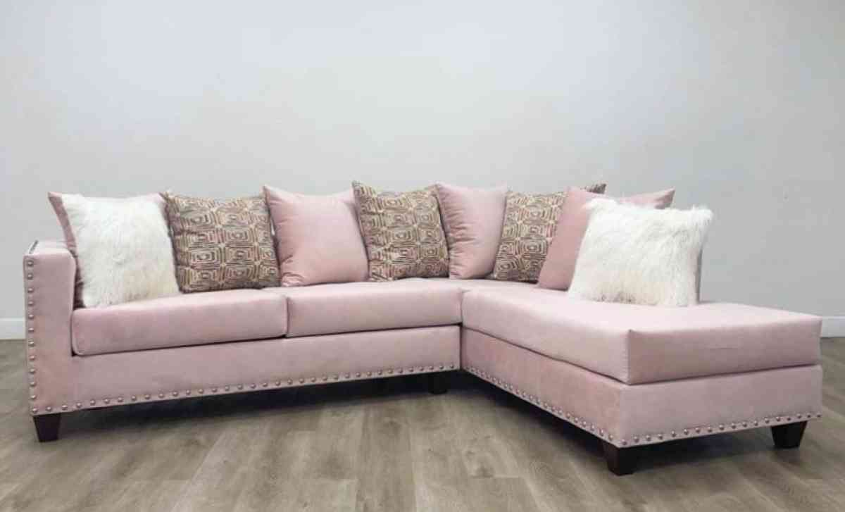 Pink velvet sectional seccional couch