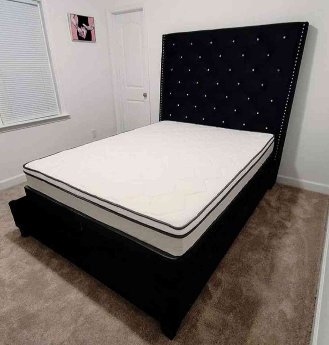 Black queen Upholstered Bed Frame Cama king Size Available