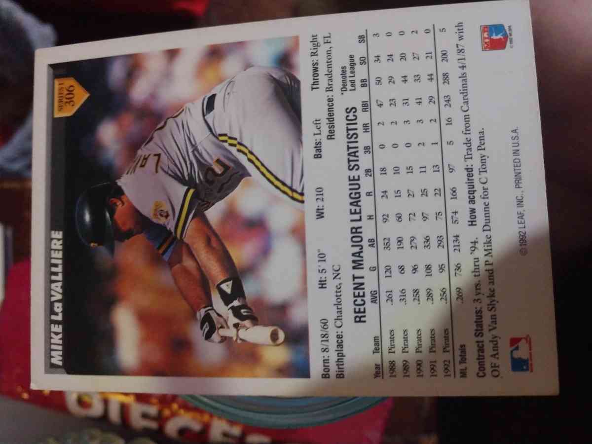 Mike La Valliere Baseball Card