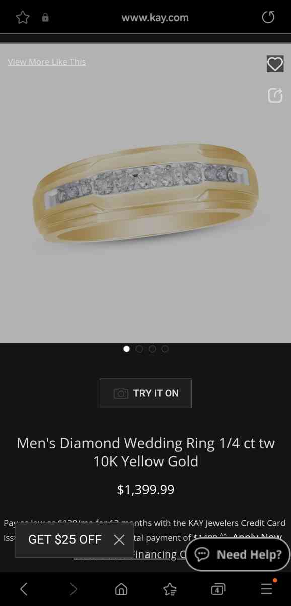 Mens Diamond Wedding Ring 14 ct tw Roundcut 10K Yellow Gold