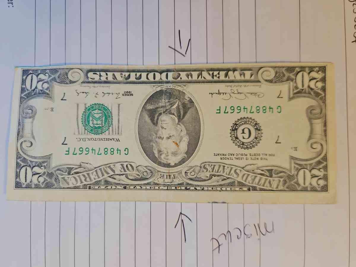 20 dollar bill miscut 1990 series G
