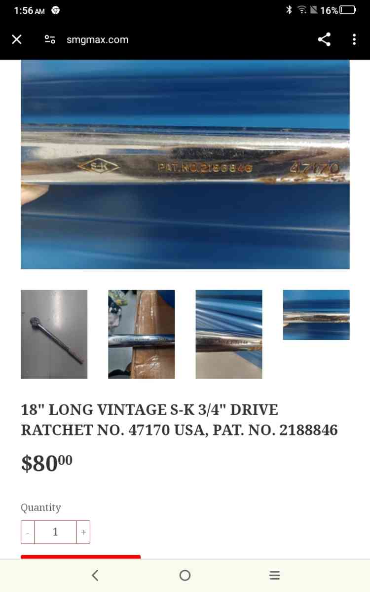 18 inch Vintage SK 34drive  Ratchet NO 47170 USA