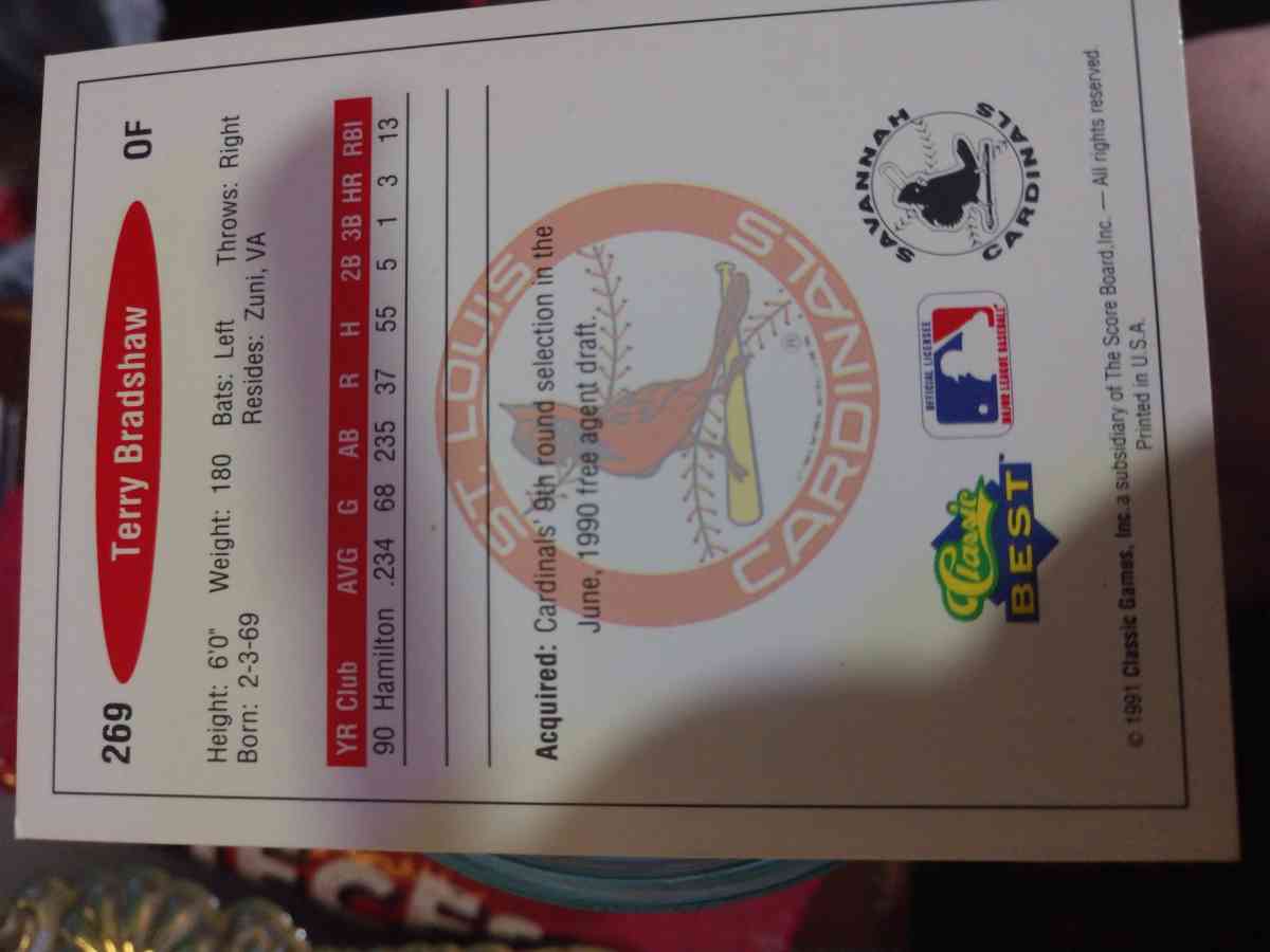 Terry Bradshaw Baseball Card