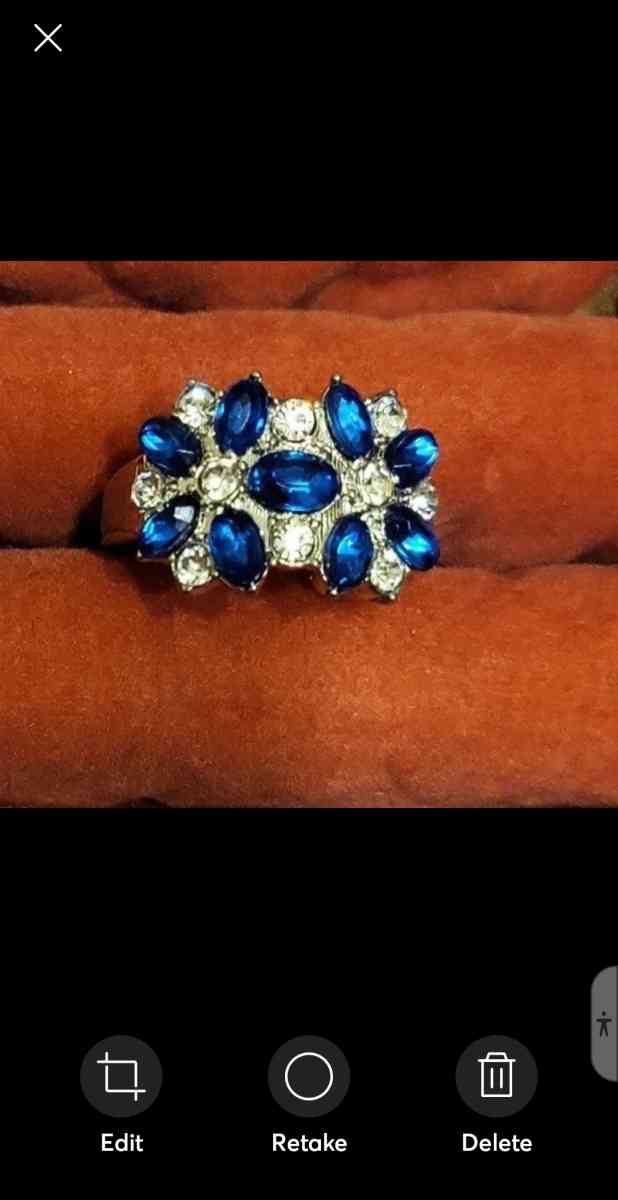silver white and blue saphires ring