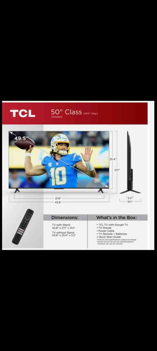 Open Box TCL 50 Google Smart TV LED 4K  MODEL 50S450G