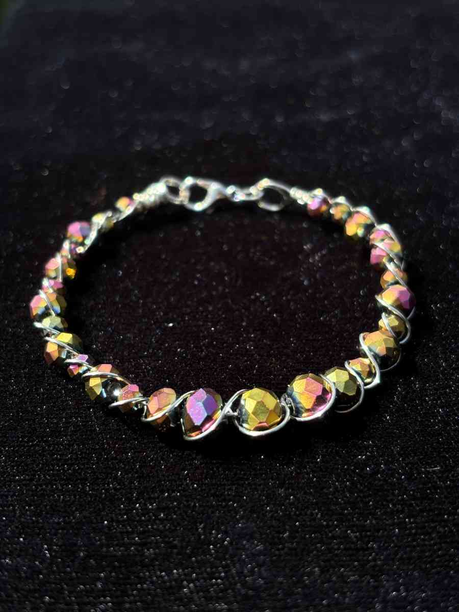 Handmade wire wrapped glass beaded bracelet