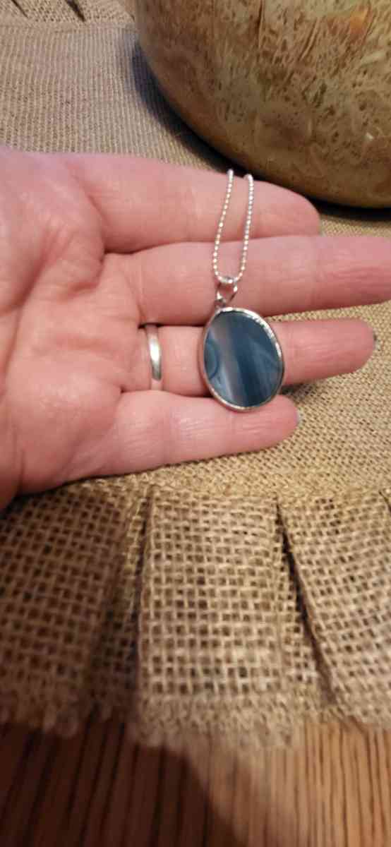 silver glass  blue agate necklace