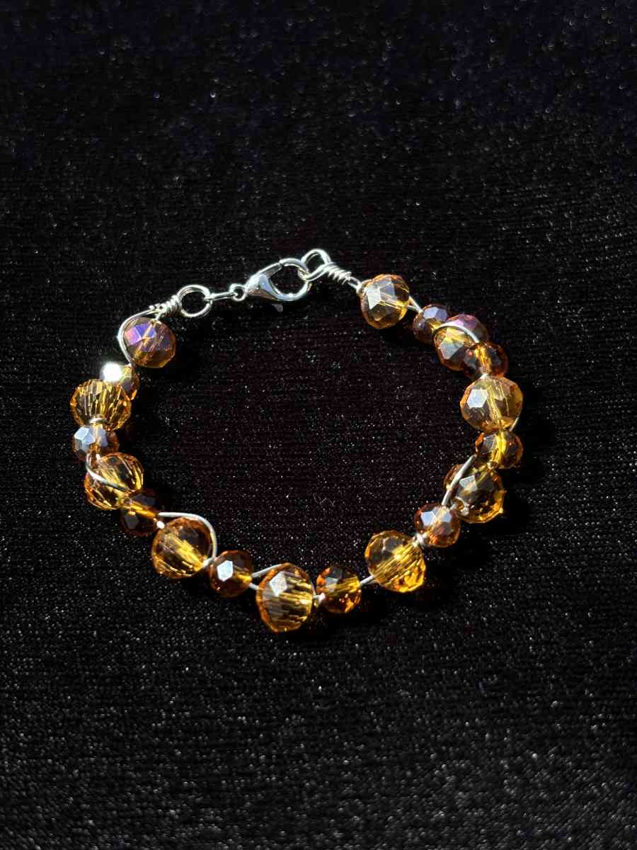 Handmade wire wrapped glass beaded bracelet