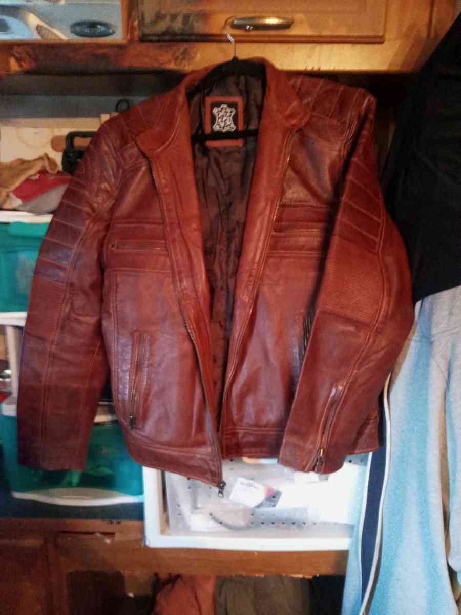 vintage Mens brown leather Biker Jacket