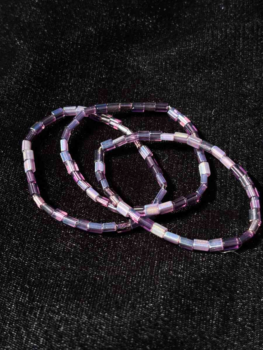 Handmade stretchy elastic purple beaded bracelets set of 3