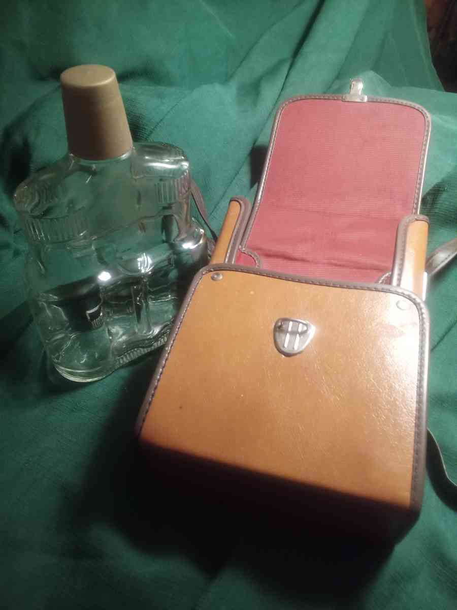 Vintage Old Charter Binocular Bottle w Leather Case