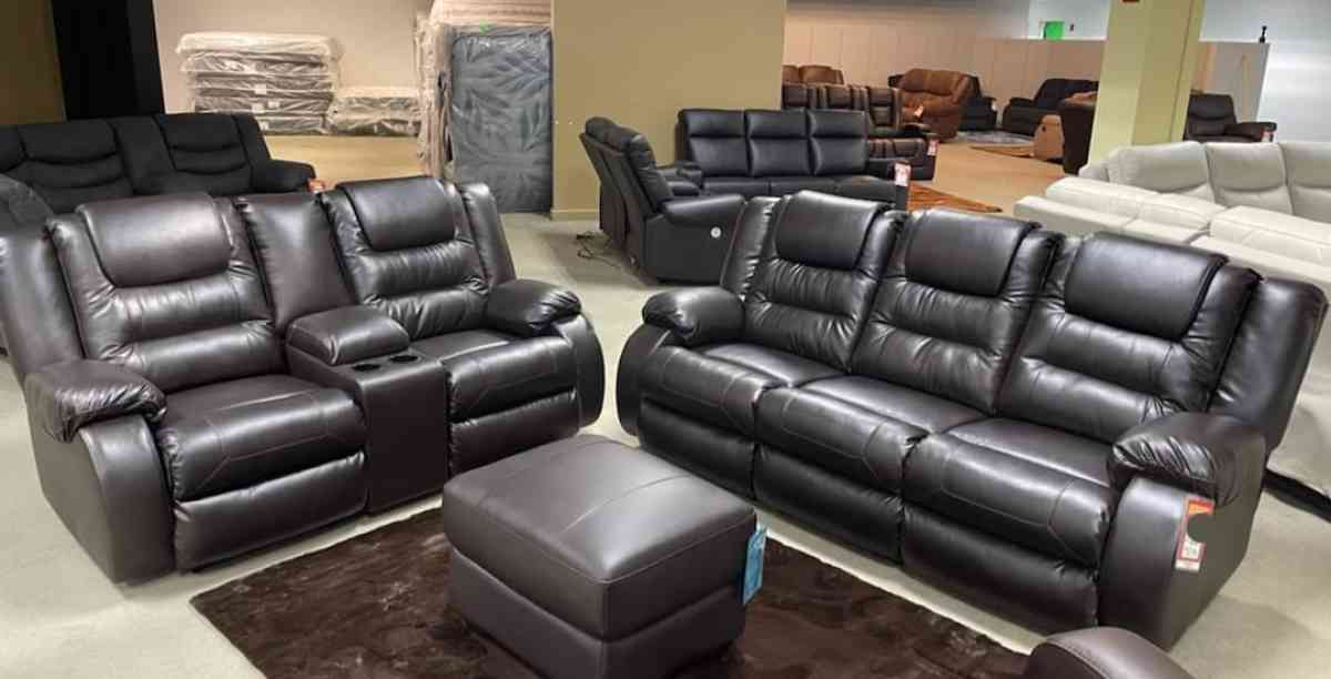 brown reclining sofa and loveseat