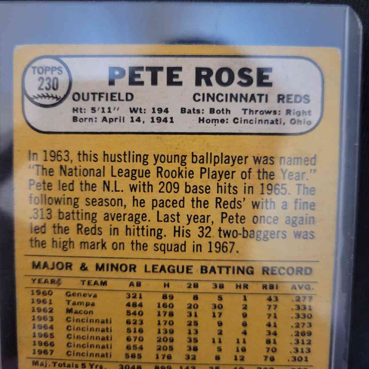 pete rose topps 1968 card