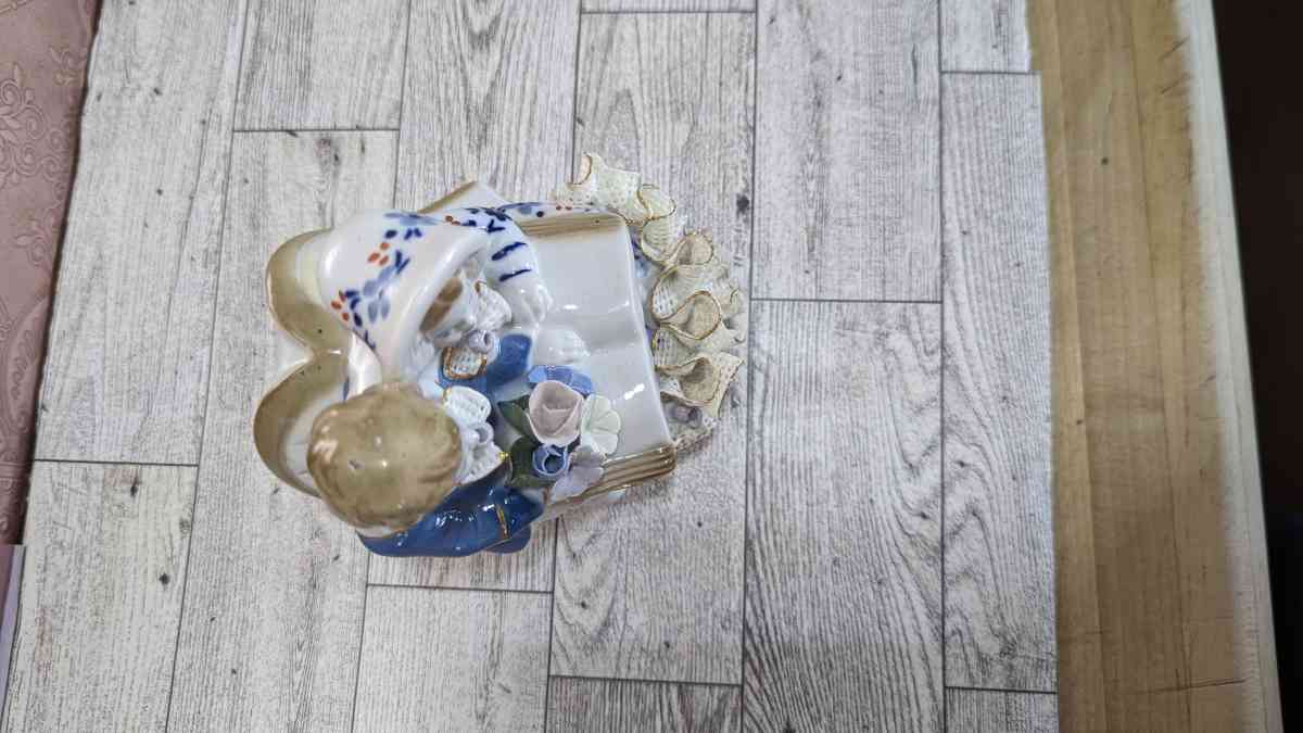 Antique Boy and Girl Reading a Large Bible Book