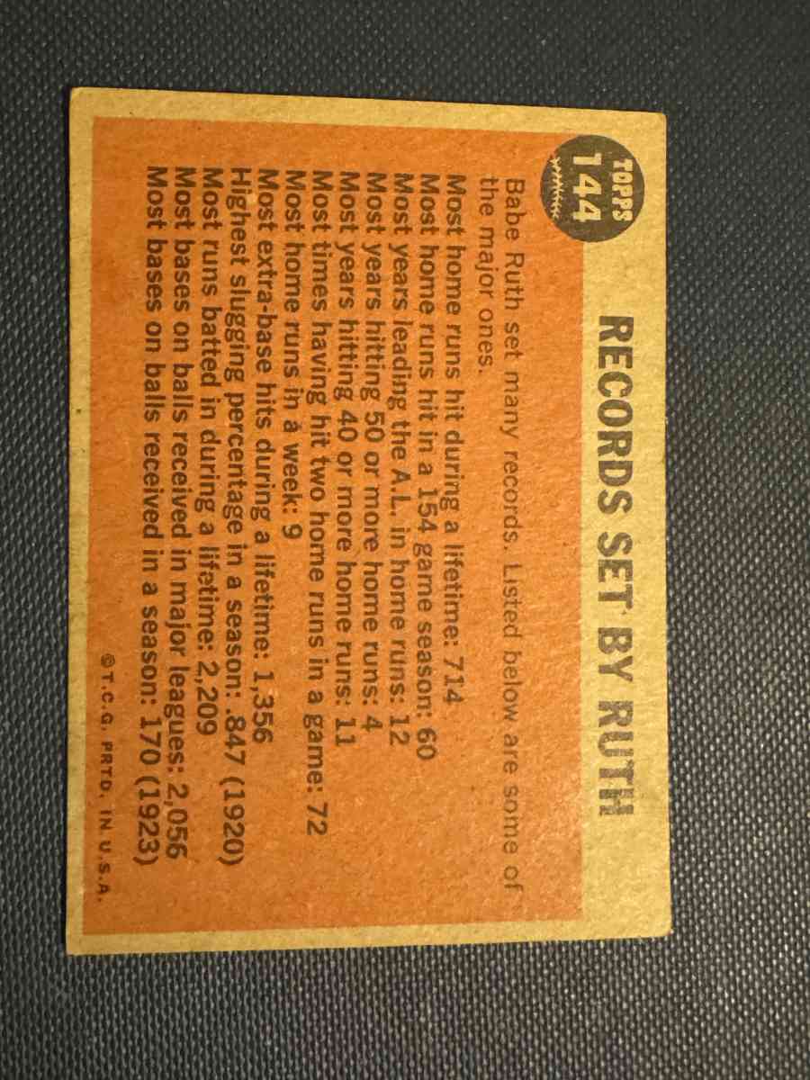 Topps 144 Records set by Ruth baseball card