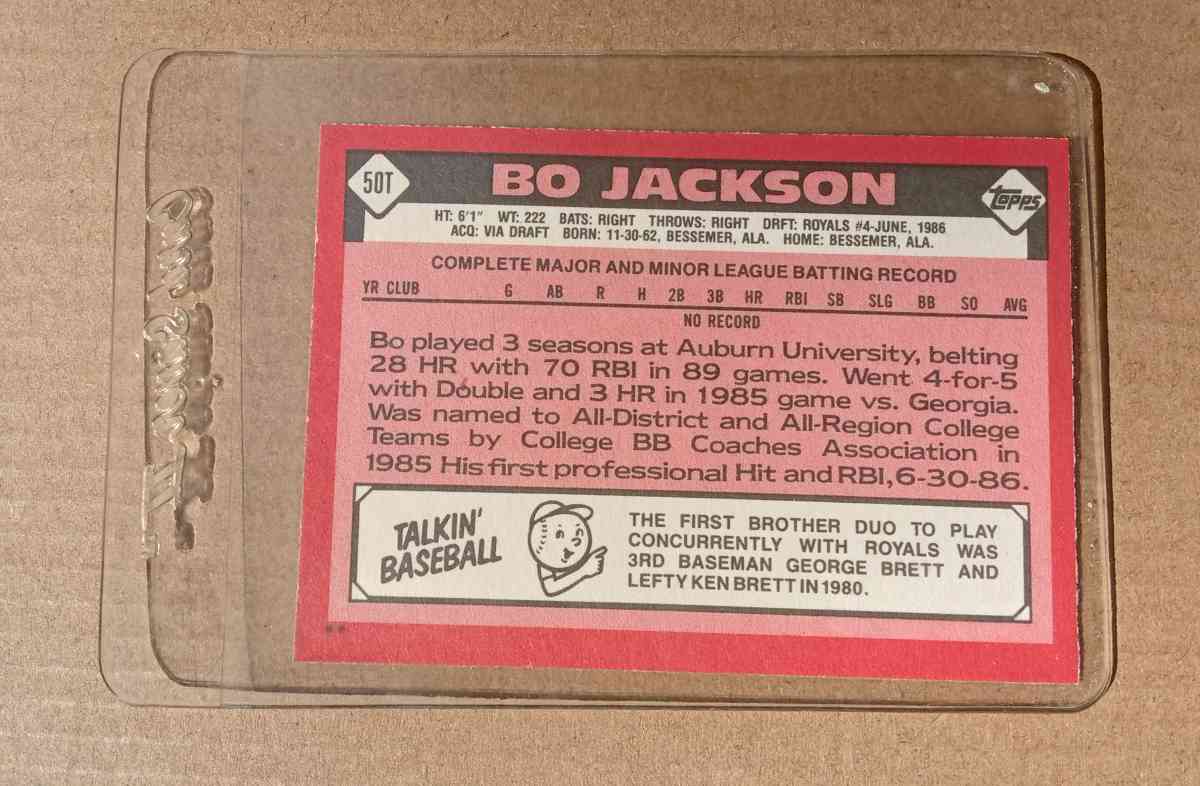 1986 TOPPS TRADED 50T BO JACKSON ROOKIE KANSAS CITY ROYALS