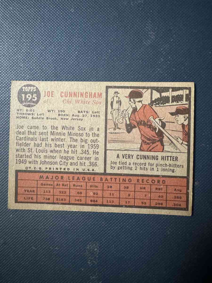 Joe Cunningham baseball card Topps 195