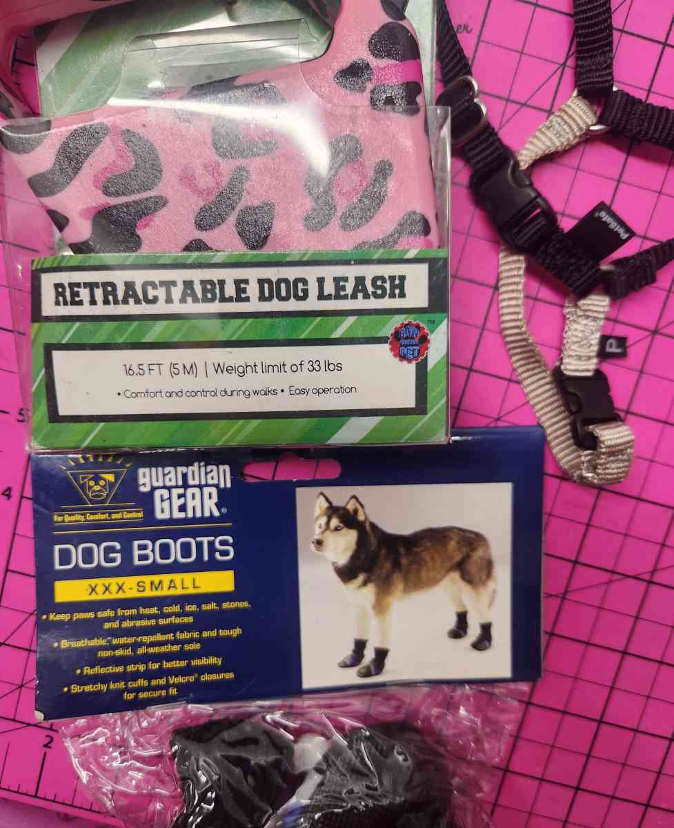 Pet Dog Lot of 3 Retractable Leash Harness and Boots