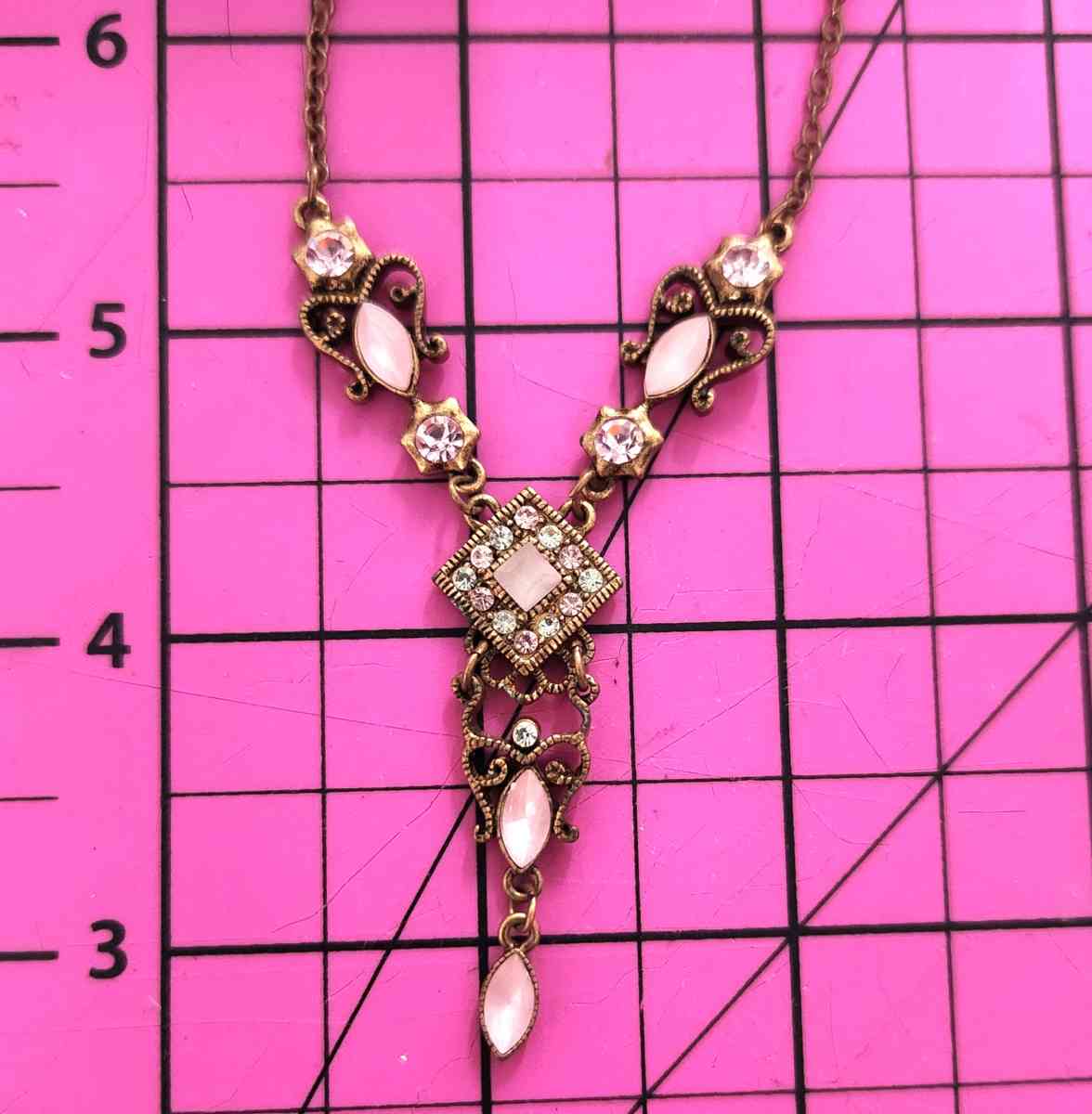 Beautiful Victorian Diamond Accent and Pink Stone Necklace