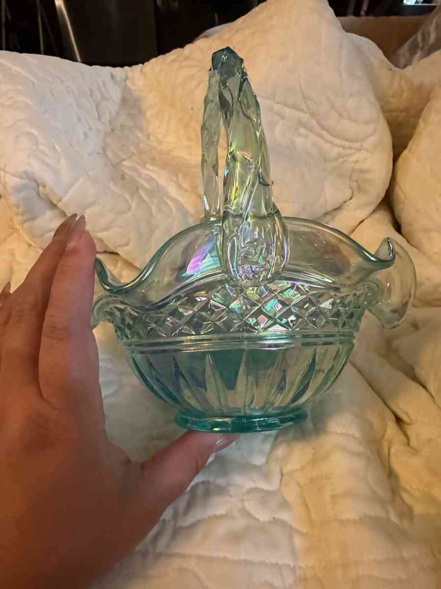 Fenton sea green glass basket