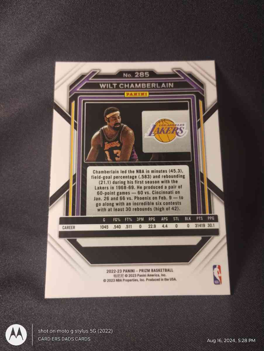 Wilt Chamberlain Panini Prizm Refractor