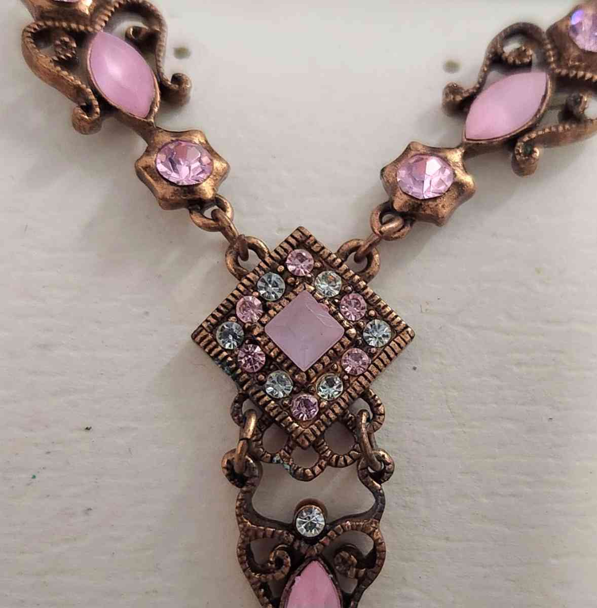 Beautiful Victorian Diamond Accent and Pink Stone Necklace