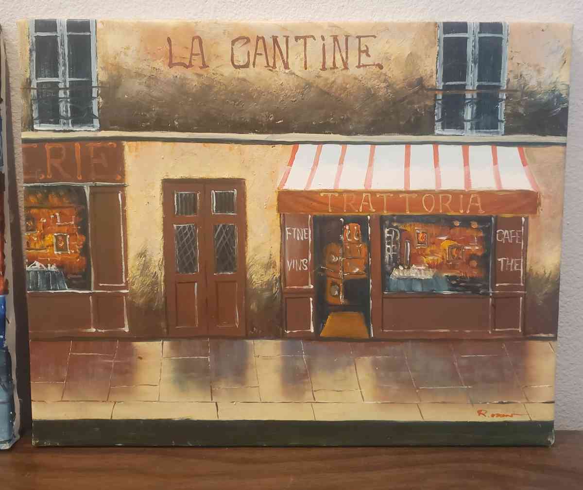 2 Oil on Canvas Paintings 20x16 French Cafe theme - Fort Worth, Texas - FleaMarketBay