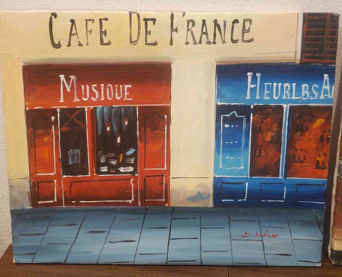 2 Oil on Canvas Paintings 20x16 French Cafe theme - Fort Worth, Texas - FleaMarketBay