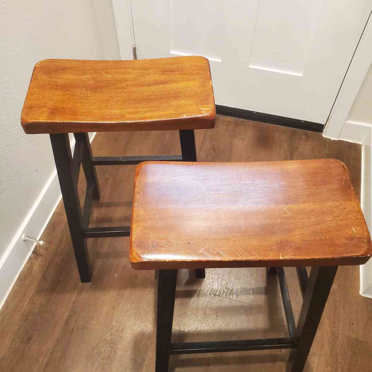 2 Wood Saddle Style Bar Stools - Fort Worth, Texas - FleaMarketBay