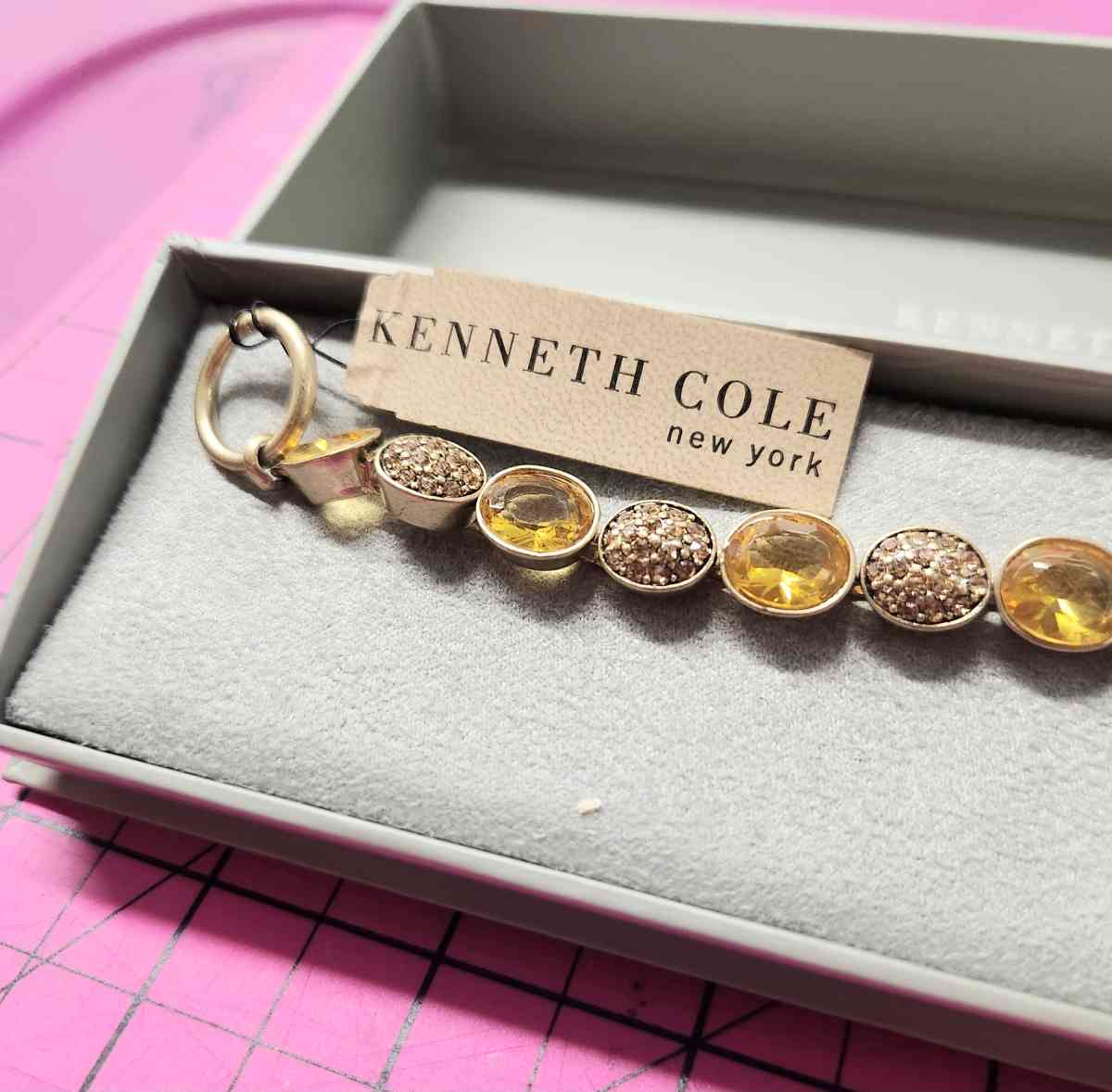 Kenneth Cole New York Gold Tone Amber Pave Stone Bracelet