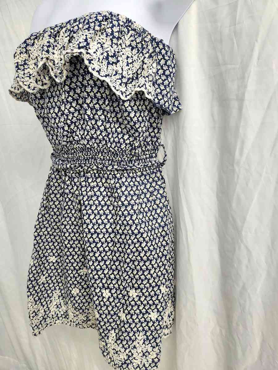 Poetry Off Shoulder Ruffled Bodice Embroidered Tunic Dress