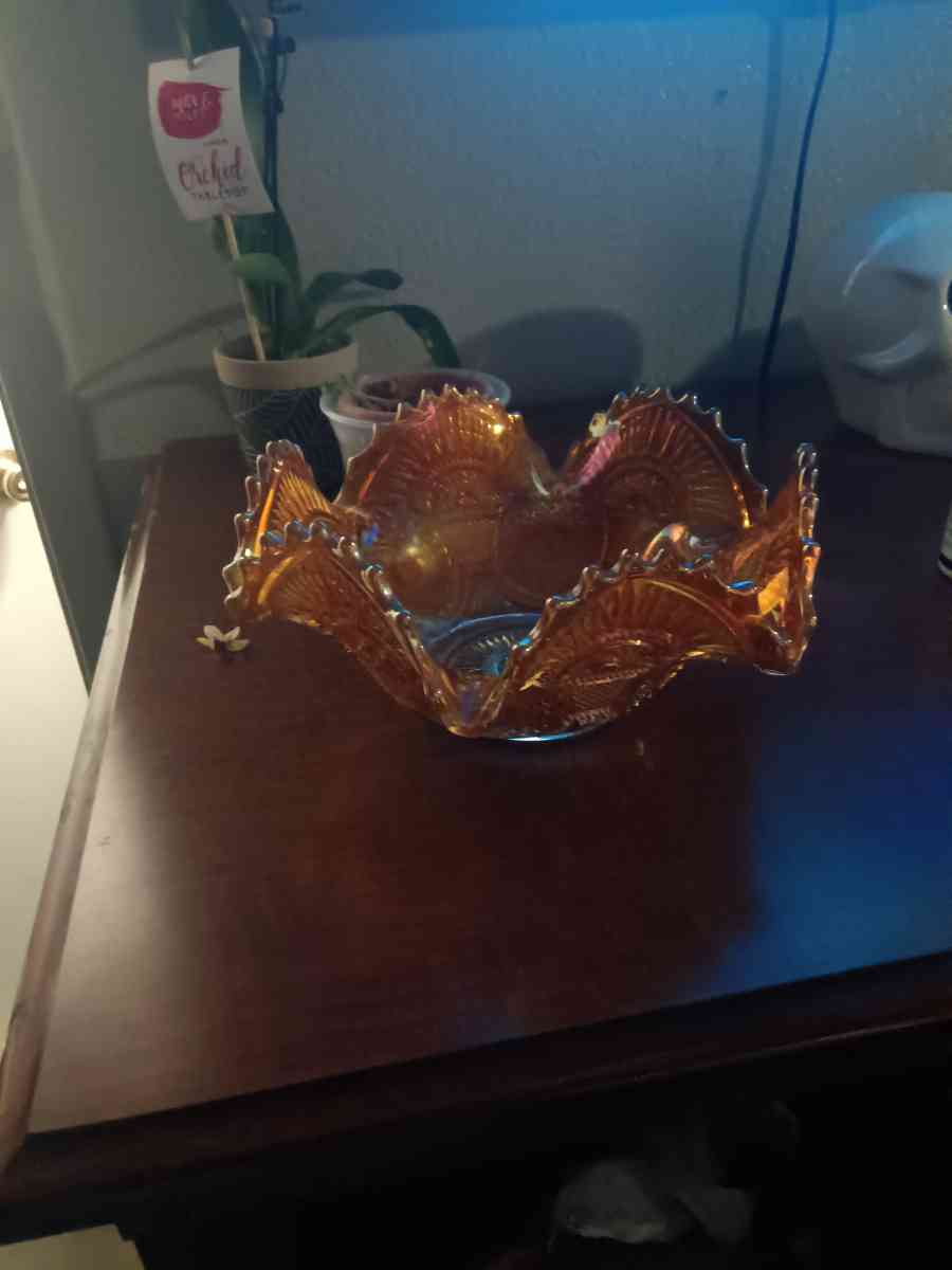 Vintage Marigold Orange Carnival Bowl - Bacliff, Texas - FleaMarketBay