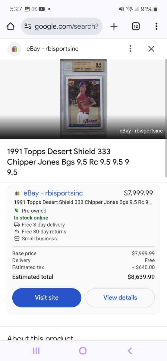 1991 Chipper Jones Dessert Shield RC