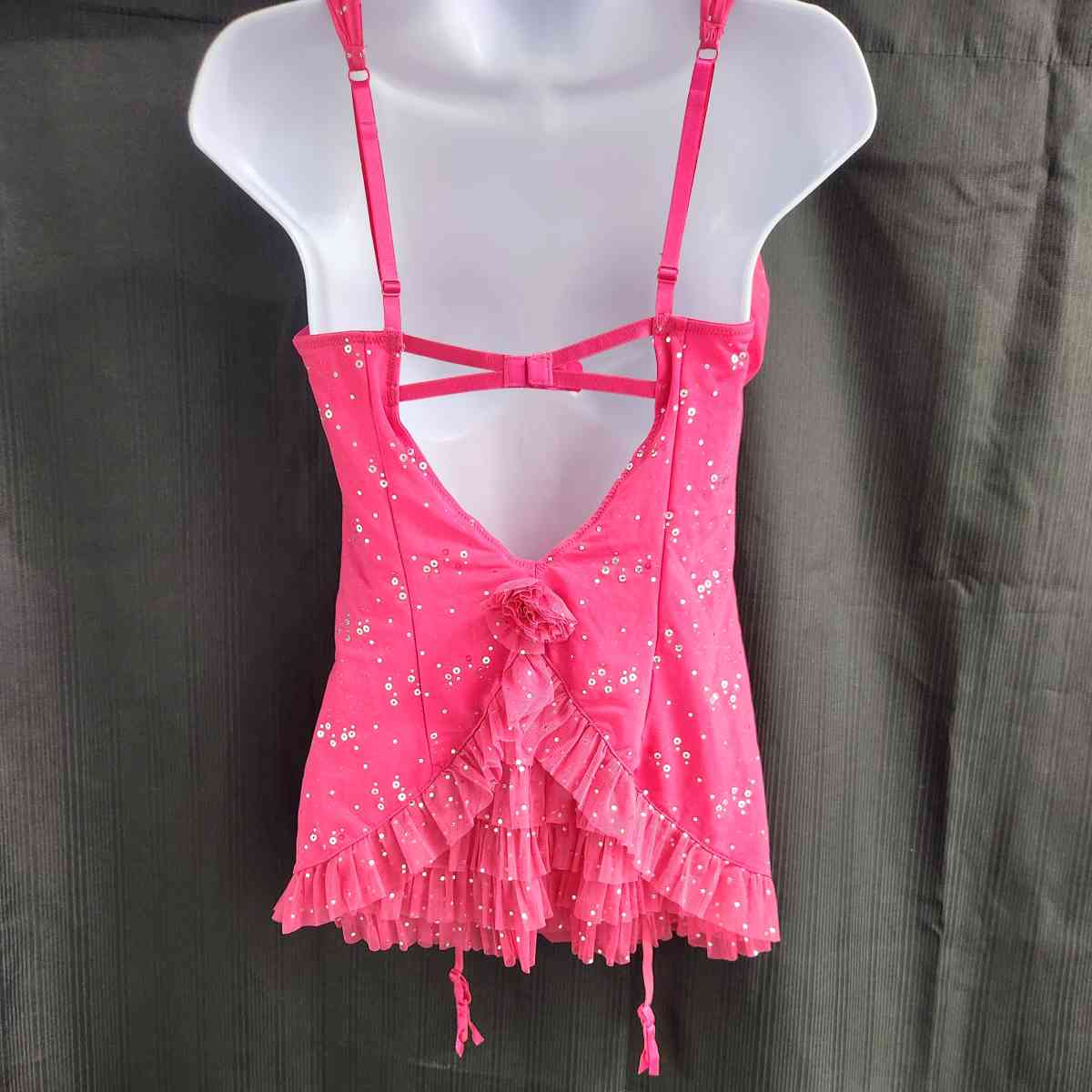 Victorias Secret Hot Pink Sparkle Gartered Babydoll Corset