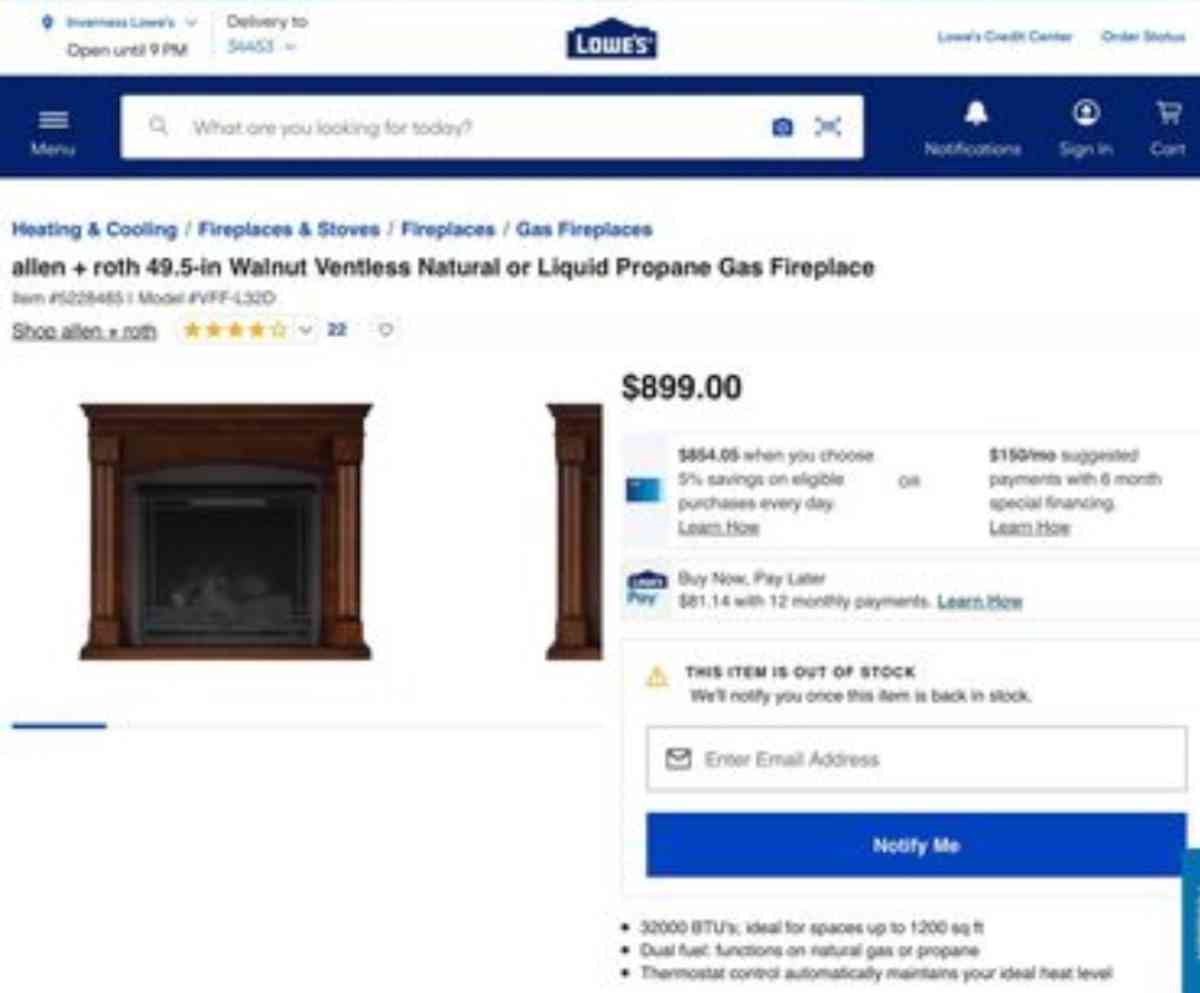 Allen Roth Vent Free Dual Fuel Fireplace - Malaga, New Jersey - FleaMarketBay