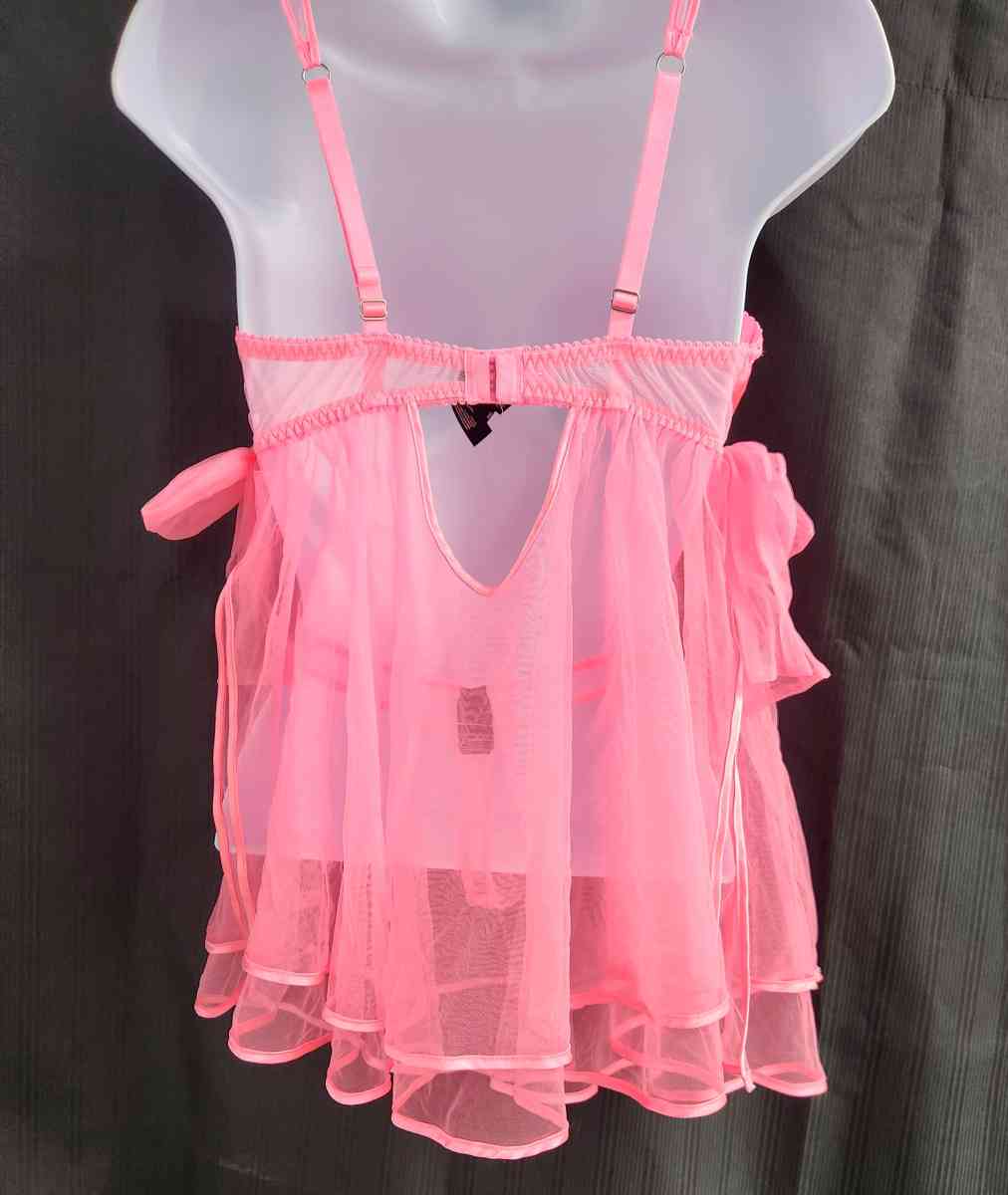 Victorias Secret Neon Pink Embellished Bust Babydoll