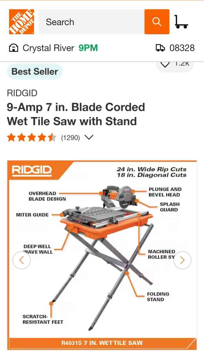 RIDGID Wet Tile Saw with Stand - Homosassa, Florida - FleaMarketBay