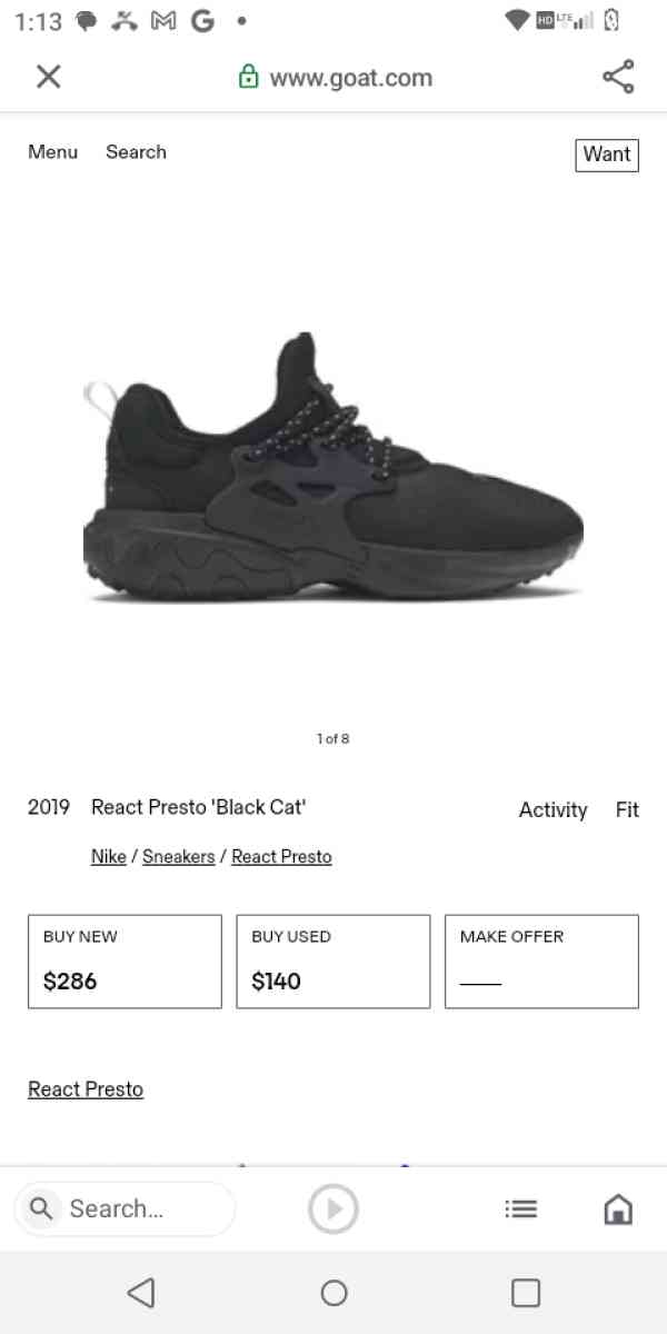 mens Nike React Presto