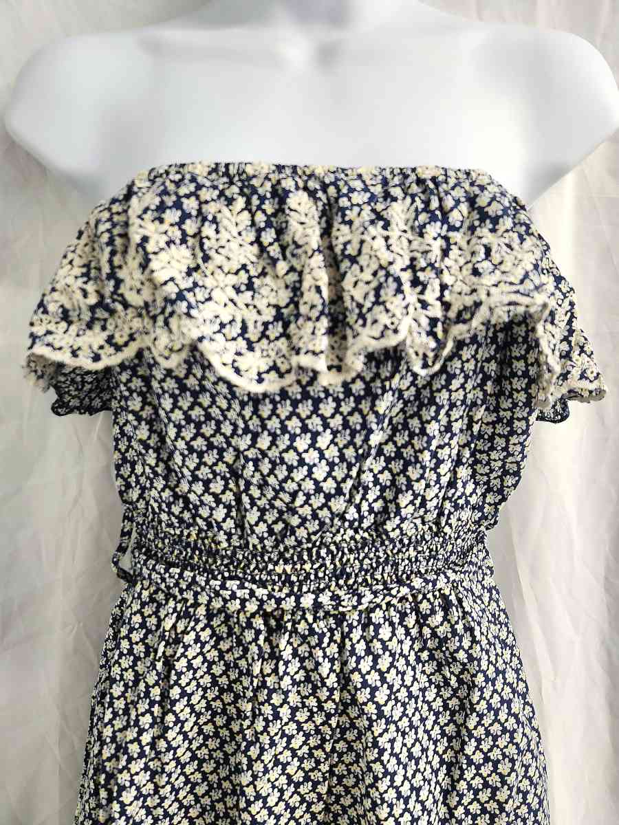 Poetry Off Shoulder Ruffled Bodice Embroidered Tunic Dress